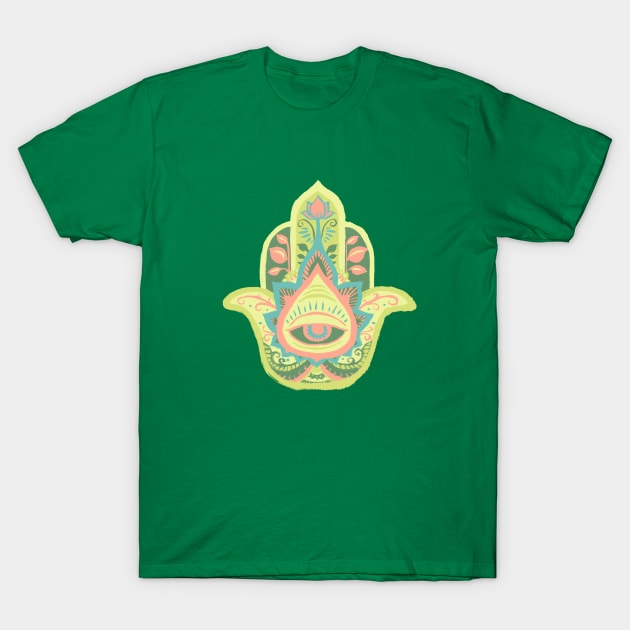 Hamsa Hand - Peridot(August) T-Shirt by akaneyabushita